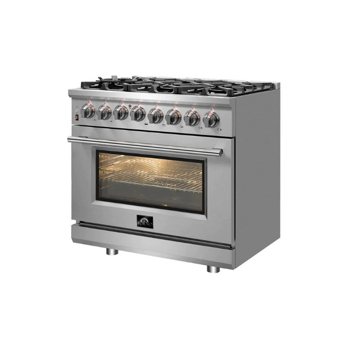 FORNO Massimo 36-Inch Freestanding Dual Fuel Range in Stainless Steel - FFSGS6125-36