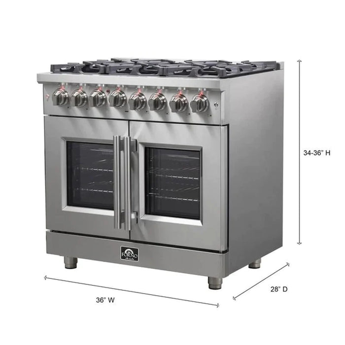 FORNO Massimo 36-Inch Freestanding French Door Dual Fuel Range in Stainless Steel - FFSGS6325-36