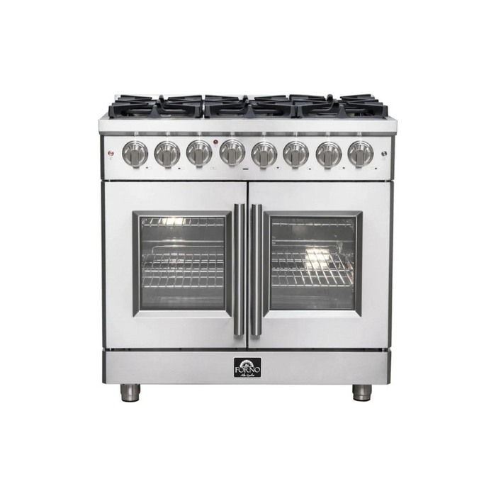 FORNO Massimo 36-Inch Freestanding French Door Dual Fuel Range in Stainless Steel - FFSGS6325-36