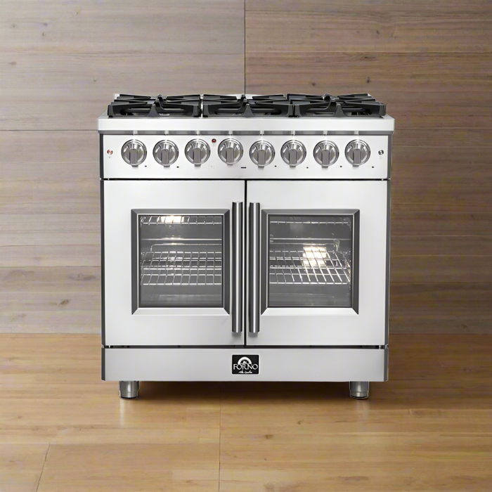 FORNO Massimo 36-Inch Freestanding French Door Dual Fuel Range in Stainless Steel - FFSGS6325-36