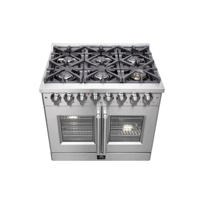 FORNO Massimo 36-Inch Freestanding French Door Dual Fuel Range in Stainless Steel - FFSGS6325-36