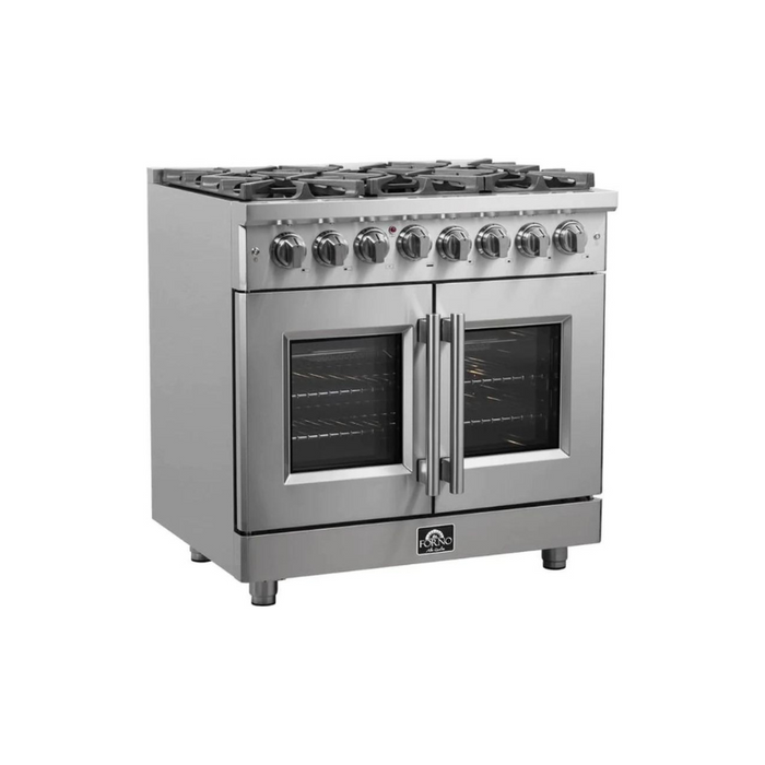 FORNO Massimo 36-Inch Freestanding French Door Dual Fuel Range in Stainless Steel - FFSGS6325-36