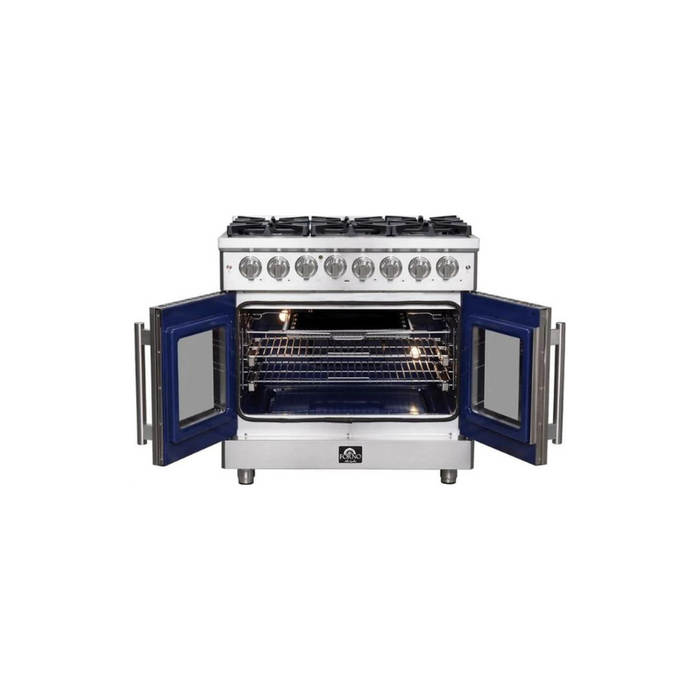 FORNO Massimo 36-Inch Freestanding French Door Dual Fuel Range in Stainless Steel - FFSGS6325-36