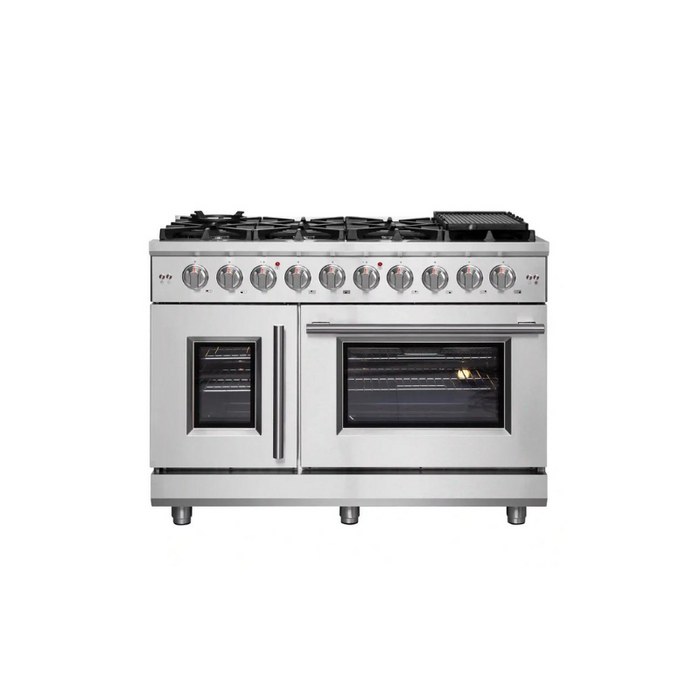 FORNO Massimo 48-Inch Freestanding French Door Gas Range in Stainless Steel - FFSGS6439-48