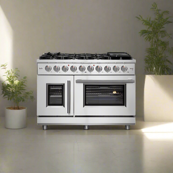 FORNO Massimo 48-Inch Freestanding French Door Gas Range in Stainless Steel - FFSGS6439-48