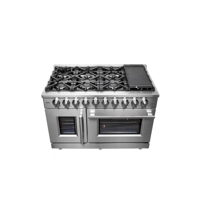 FORNO Massimo 48-Inch Freestanding French Door Gas Range in Stainless Steel - FFSGS6439-48