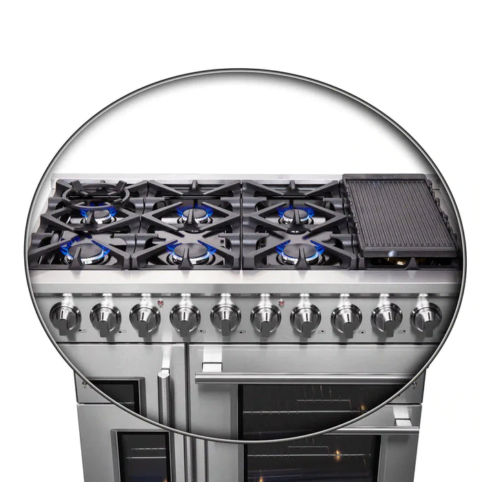 FORNO Massimo 48-Inch Freestanding French Door Gas Range in Stainless Steel - FFSGS6439-48