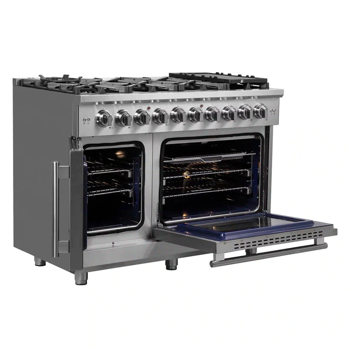 FORNO Massimo 48-Inch Freestanding French Door Gas Range in Stainless Steel - FFSGS6439-48