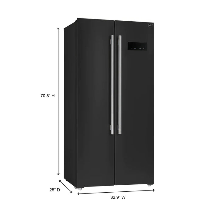 Forno Salerno Espresso 33-inch Side-by-Side 15.6 Cu.Ft. Refrigerator with Brass Handle - FFRBI1805-33BLK