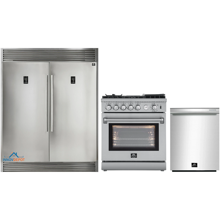 Forno 3-Piece Appliance Package - 30-Inch Gas Range with Air Fryer, Pro-Style Refrigerator, and Dishwasher in Stainless Steel