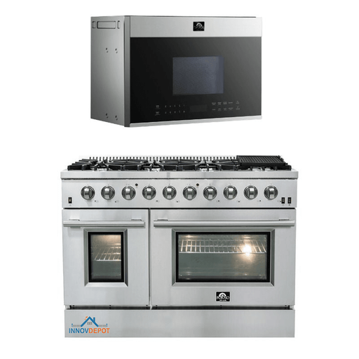 Forno Appliance Package - 48 Inch Gas Range, Microwave Capriolo 24", FOTR-FFSGS6244-48