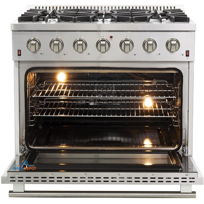 Forno Appliance Package - 36 Inch Gas Range, 60 Inch Refrigerator, Range Hood, Dishwasher, FRHWM-FFSGS6244-36