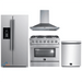 Forno 4-Piece Appliance Package - 36-Inch Gas Range, Refrigerator with Water Dispenser, Wall Mount Hood, & 3-Rack Dishwasher in Stainless Steel