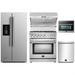 Forno 5-Piece Appliance Package - 30-Inch Gas Range, Refrigerator with Water Dispenser, Wall Mount Hood with Backsplash, Microwave Oven, & 3-Rack Dishwasher in Stainless Steel