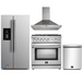 Forno 4-Piece Appliance Package - 30-Inch Gas Range, Refrigerator with Water Dispenser, Wall Mount Hood, & 3-Rack Dishwasher in Stainless Steel