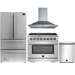 Forno 4-Piece Pro Appliance Package - 36-Inch Dual Fuel Range, Refrigerator, Wall Mount Hood, & 3-Rack Dishwasher in Stainless Steel