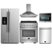 Forno 5-Piece Pro Appliance Package - 30-Inch Gas Range, Refrigerator with Water Dispenser, Wall Mount Hood, Microwave Oven, & 3-Rack Dishwasher in Stainless Steel