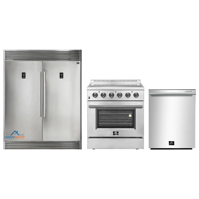 Forno 3-Piece Appliance Package - 30-Inch Electric Range, Pro-Style Refrigerator, and Dishwasher in Stainless Steel