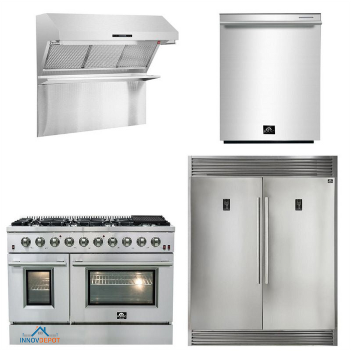 Forno Appliance Package - 48 Inch Gas Range, 60 Inch Refrigerator, Range Hood, Dishwasher, FRH-FFSGS6244-48HB