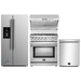 Forno 4-Piece Appliance Package - 30-Inch Gas Range, Refrigerator with Water Dispenser, Wall Mount Hood with Backsplash, & 3-Rack Dishwasher in Stainless Steel