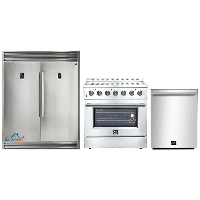 Forno 3-Piece Appliance Package - 36-Inch Electric Range, Pro-Style Refrigerator, and Dishwasher in Stainless Steel