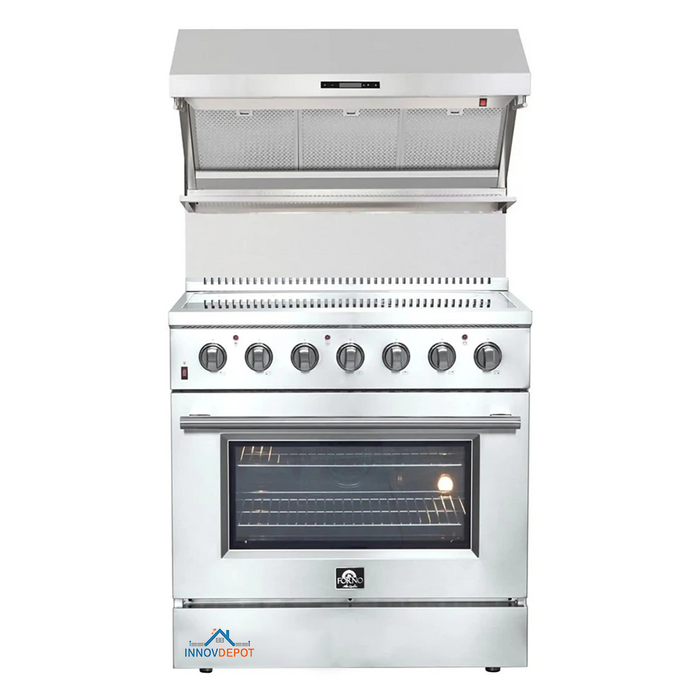 Forno 2-Piece Appliance Package - 36-Inch Electric Range and Wall Mount Range Hood with Backsplash in Stainless Steel