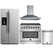 Forno 4-Piece Pro Appliance Package - 36-Inch Dual Fuel Range, Refrigerator with Water Dispenser, Wall Mount Hood, & 3-Rack Dishwasher in Stainless Steel