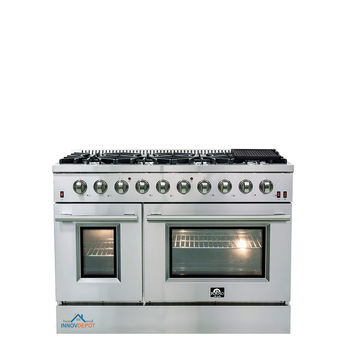 Forno 2-Piece Appliance Package - 48-Inch Gas Range & Wall Mount Hood in Stainless Steel