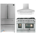 Forno 3-Piece Appliance Package - 36-Inch Gas Range, Refrigerator, & Wall Mount Hood in Stainless Steel