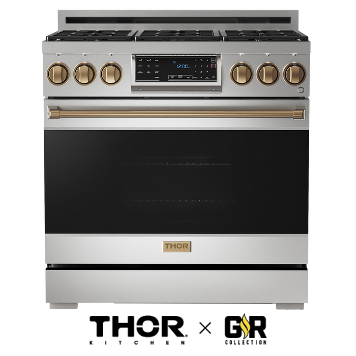 Gordon Ramsay by THOR Kitchen 36" 6.0 cu. ft. Professional Natural Gas Range with Tilt Panel Touch Control, Self-Clean and Air Fry in Stainless Steel, RSG36