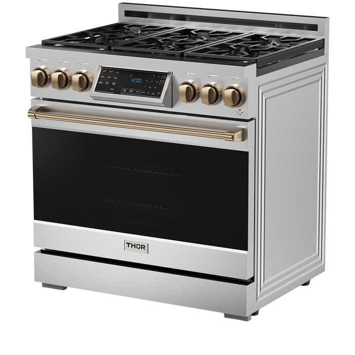 Gordon Ramsay by THOR Kitchen 36" 6.0 cu. ft. Professional Natural Gas Range with Tilt Panel Touch Control, Self-Clean and Air Fry in Stainless Steel, RSG36