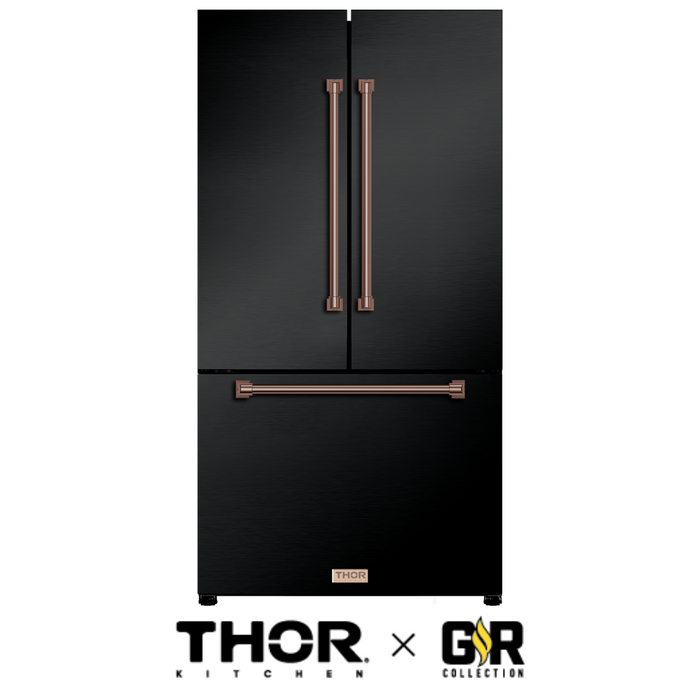 Gordon Ramsay by THOR Kitchen Package - 36" Electric Range, 36" Refrigerator with Ice Maker and Dishwasher in Stainless Steel with Black Accents, AP-RSE36B-2