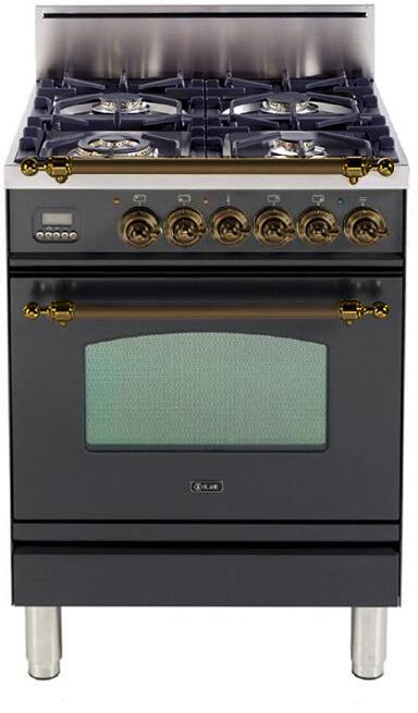 ILVE 24-Inch Nostalgie Gas Range with 4 Brass Sealed Burners - 2.4 cu. ft. Oven 