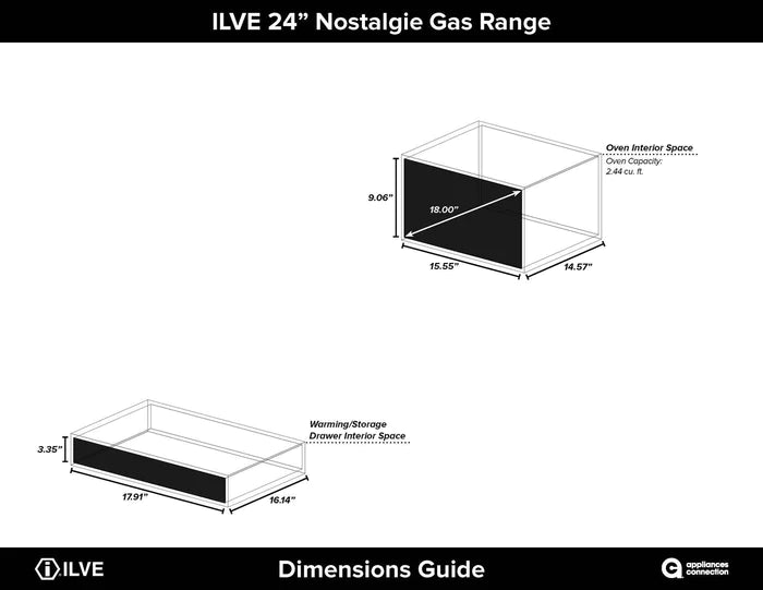ILVE 24-Inch Nostalgie Gas Range with 4 Brass Sealed Burners - 2.4 cu. ft. Oven - UPN60DVG