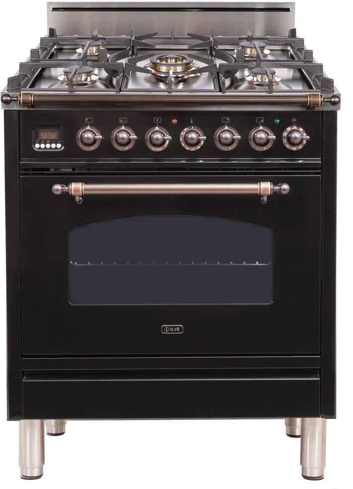 ILVE 30-Inch Nostalgie Gas Range with 5 Burners - 3 cu. ft. Oven - Oiled Bronze Trim