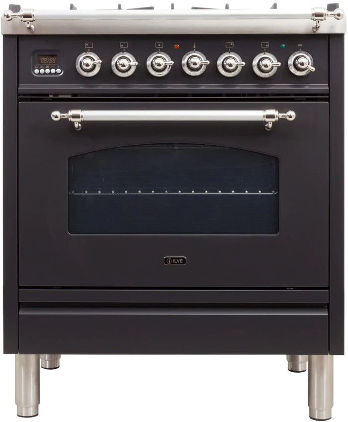 ILVE 30-Inch Nostalgie Series Freestanding Single Oven Dual Fuel Range with 5 Sealed Burners