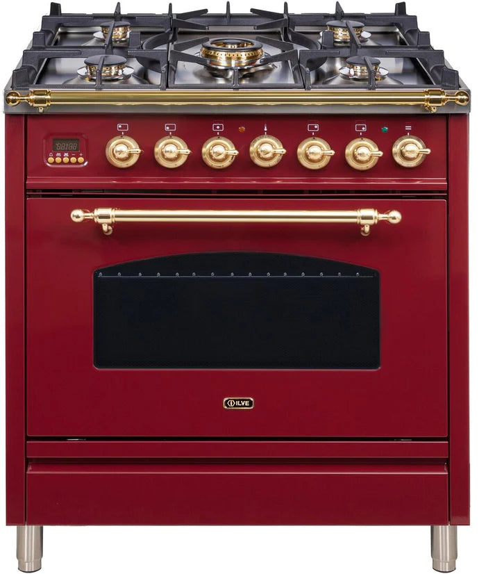 ILVE 30-Inch Nostalgie Series Freestanding Single Oven Dual Fuel Range with 5 Sealed Burners