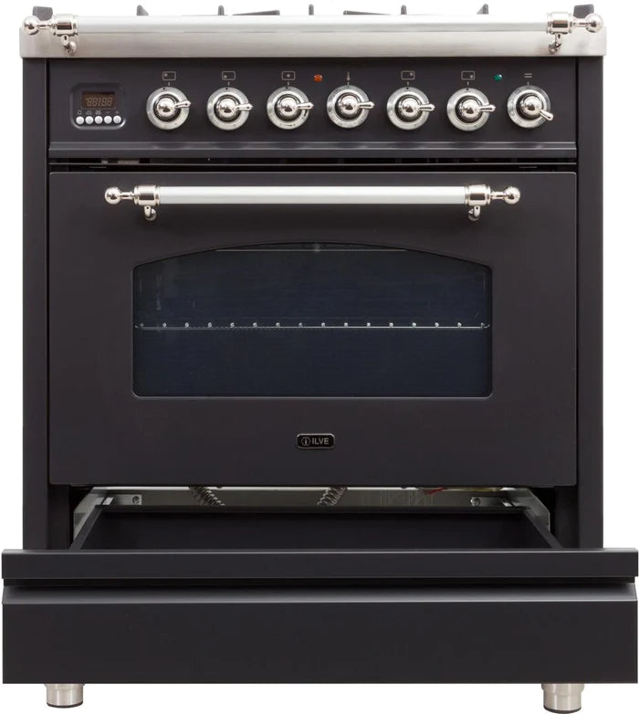 ILVE 30-Inch Nostalgie Series Freestanding Single Oven Dual Fuel Range with 5 Sealed Burners - UPN76DMPRALY