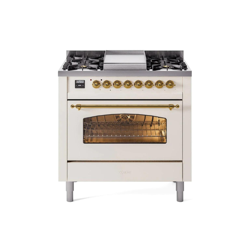 ILVE 36" Nostalgie II Series Freestanding Single Oven Dual Fuel Range with 5 Sealed Burners and Griddle - UP36FNMP