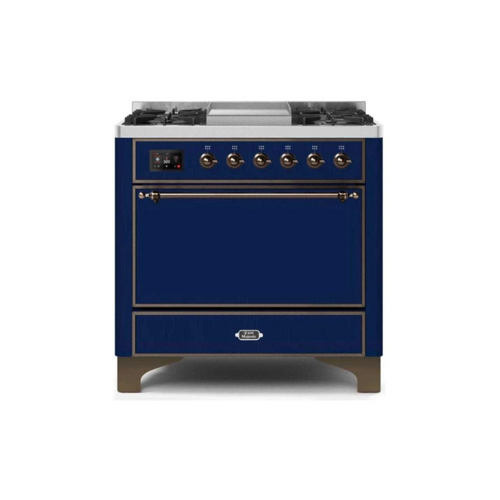 ILVE 36 Inch Majestic II Series Natural/ Propane Gas Burner and Electric Oven Range with 6 Sealed Burners (UM09FDQNS3)