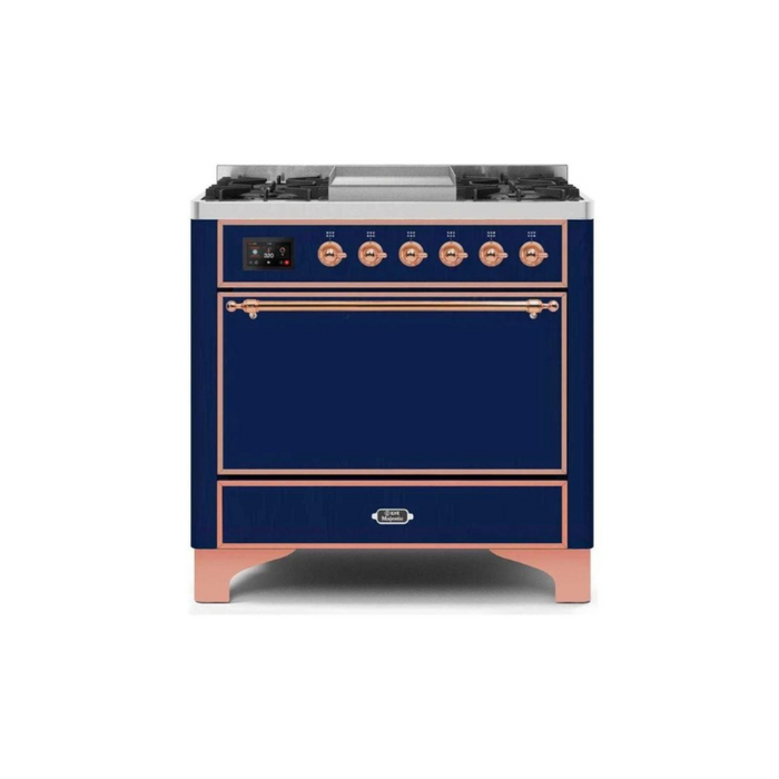 ILVE 36 Inch Majestic II Series Natural/ Propane Gas Burner and Electric Oven Range with 6 Sealed Burners (UM09FDQNS3)