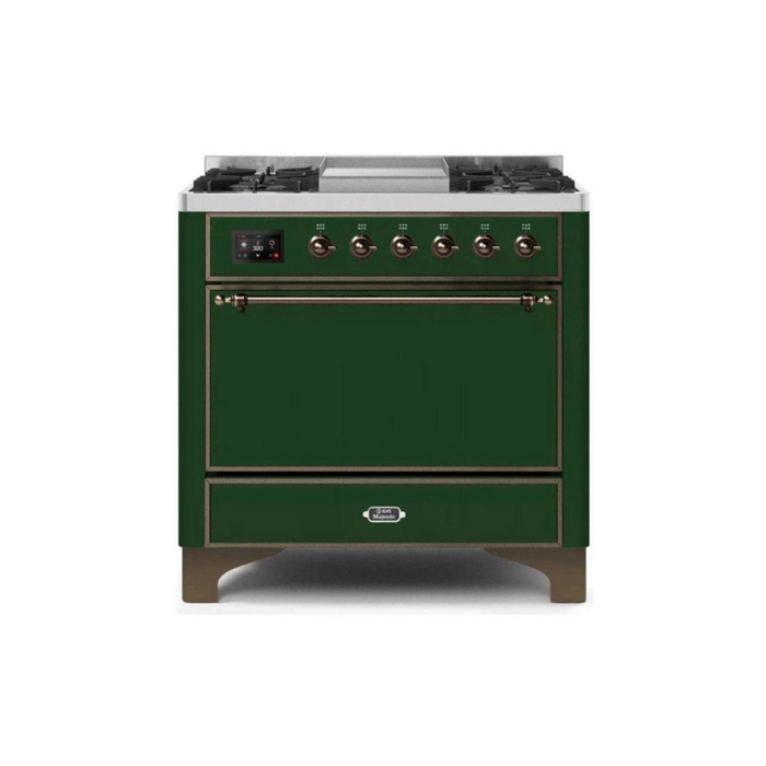 ILVE 36 Inch Majestic II Series Natural/ Propane Gas Burner and Electric Oven Range with 6 Sealed Burners (UM09FDQNS3)