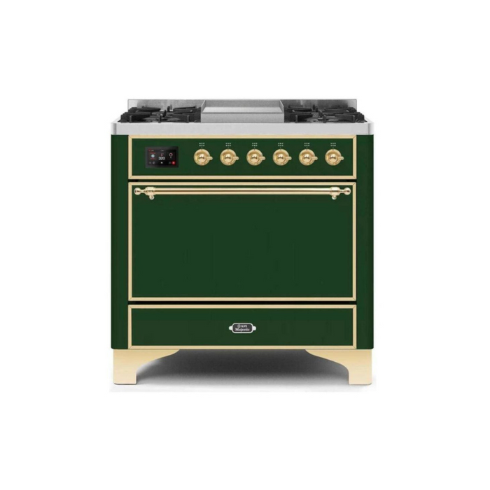 ILVE 36 Inch Majestic II Series Natural/ Propane Gas Burner and Electric Oven Range with 6 Sealed Burners (UM09FDQNS3)