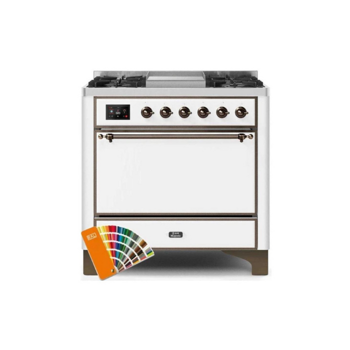 ILVE 36 Inch Majestic II Series Natural/ Propane Gas Burner and Electric Oven Range with 6 Sealed Burners (UM09FDQNS3)