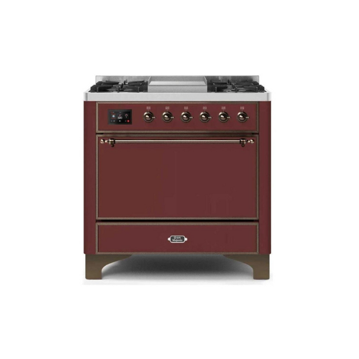 ILVE 36 Inch Majestic II Series Natural/ Propane Gas Burner and Electric Oven Range with 6 Sealed Burners (UM09FDQNS3)