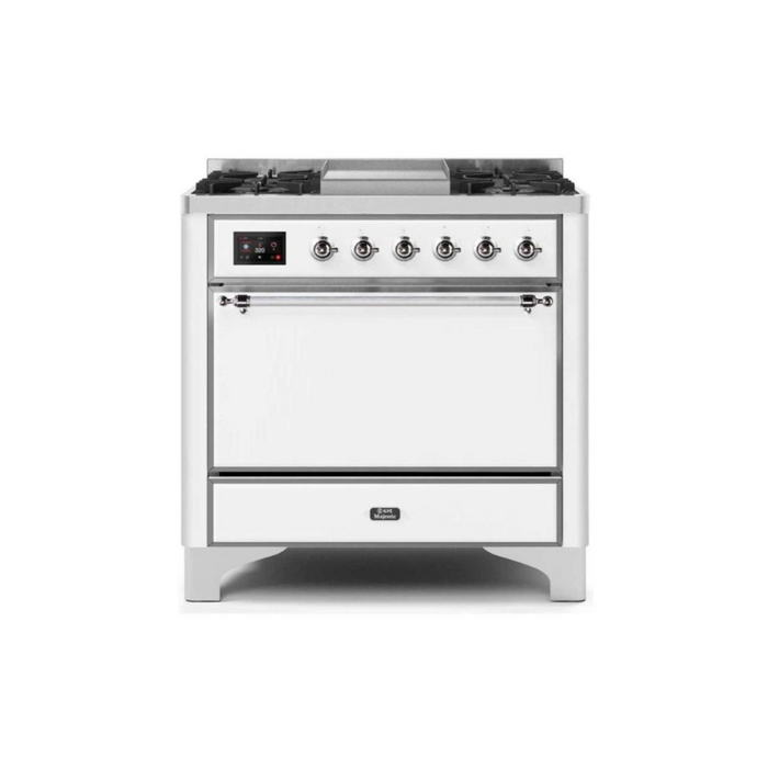 ILVE 36 Inch Majestic II Series Natural/ Propane Gas Burner and Electric Oven Range with 6 Sealed Burners (UM09FDQNS3)