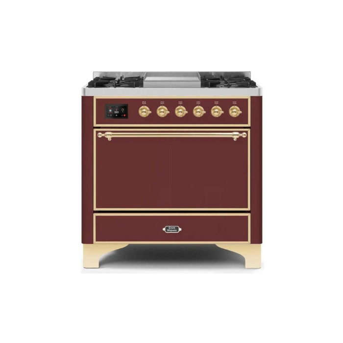 ILVE 36 Inch Majestic II Series Natural/ Propane Gas Burner and Electric Oven Range with 6 Sealed Burners (UM09FDQNS3)