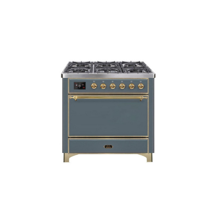 ILVE 36 Inch Majestic II Series Natural/ Propane Gas Burner and Electric Oven Range with 6 Sealed Burners (UM09FDQNS3)