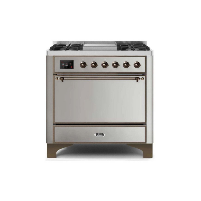 ILVE 36 Inch Majestic II Series Natural/ Propane Gas Burner and Electric Oven Range with 6 Sealed Burners (UM09FDQNS3)