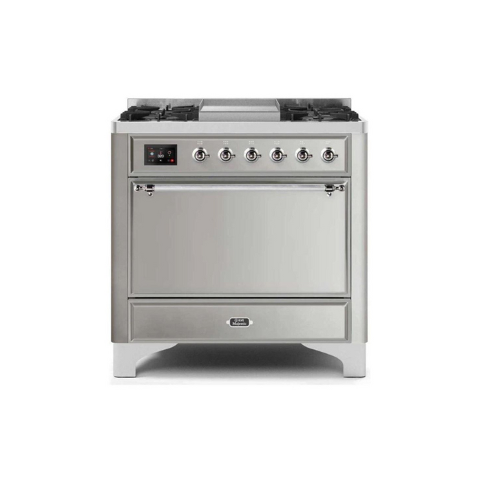 ILVE 36 Inch Majestic II Series Natural/ Propane Gas Burner and Electric Oven Range with 6 Sealed Burners (UM09FDQNS3)